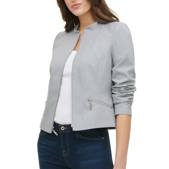 Tommy Hilfiger Women's Zip-Up Moto Jacket, Grey, 6 - Picture 2 of 9